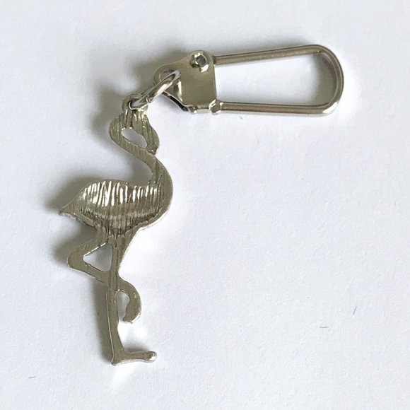 Flamingo Bird Zipper Pull Clip On Purse Charm Backpack Silver Plated Island - Picture 5 of 9